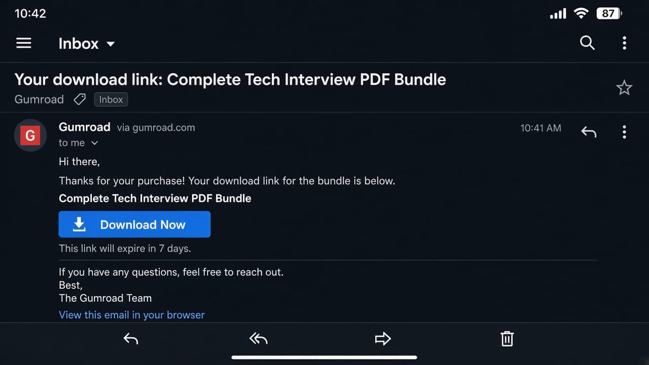 Email with download link after purchase